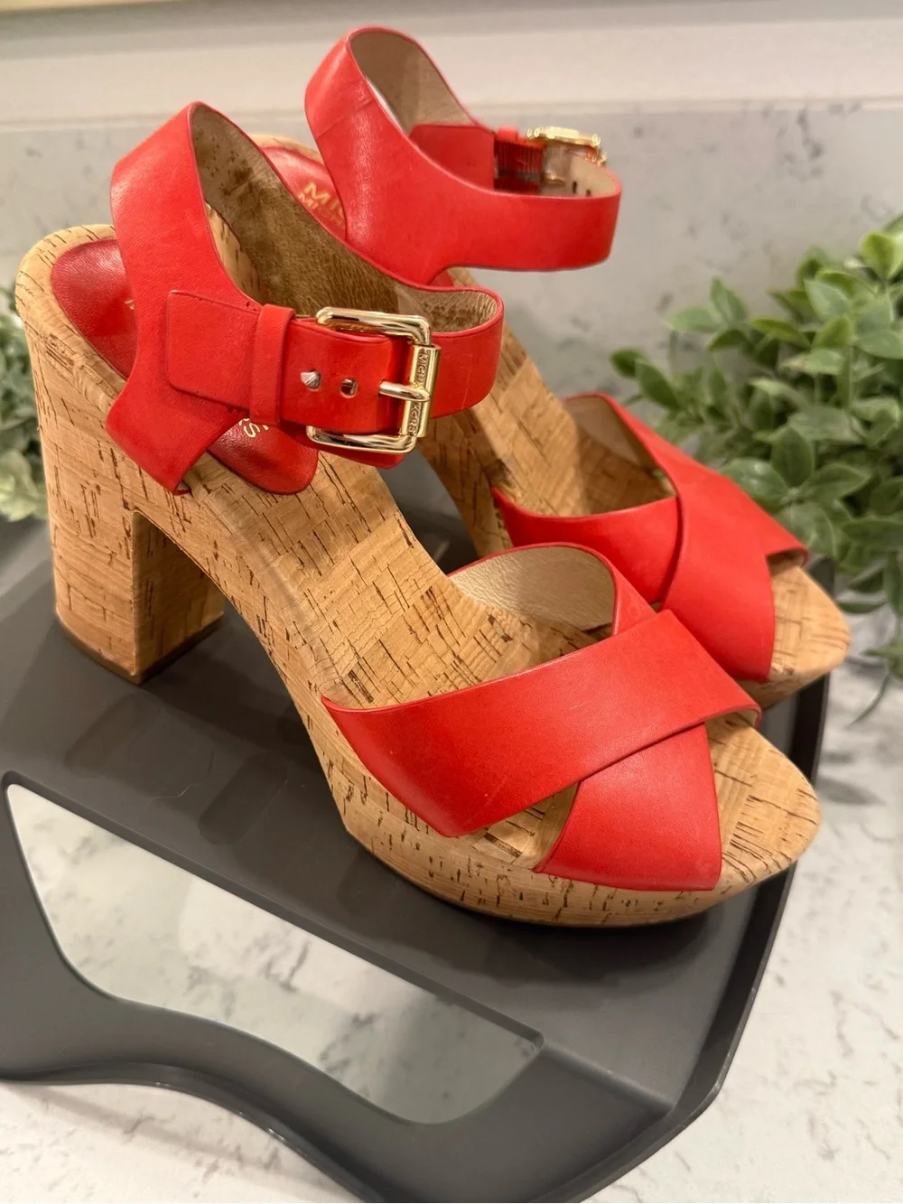 Michael Kors Natalia platform sandals Red Leather Chunky Cork